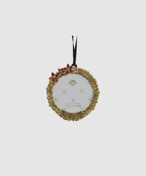 French Country Collection Hanging Round Frame Love Decorative ornament with gold frame and red accents
