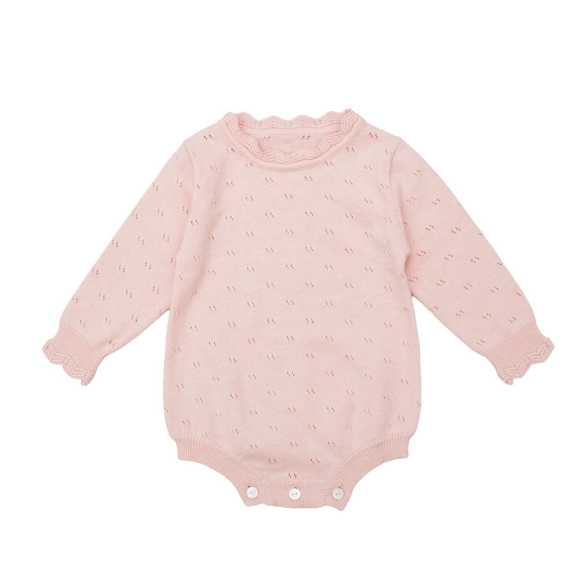 Burrow & Be Baby Girl Harper Knit Bodysuit - Petal Pink baby onesie with subtle pattern