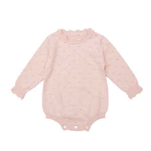 Burrow & Be Baby Girl Harper Knit Bodysuit - Petal Pink baby onesie with subtle pattern