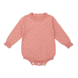 Burrow & Be Harper Knit Bodysuit - Petunia Pink baby romper with a subtle pattern