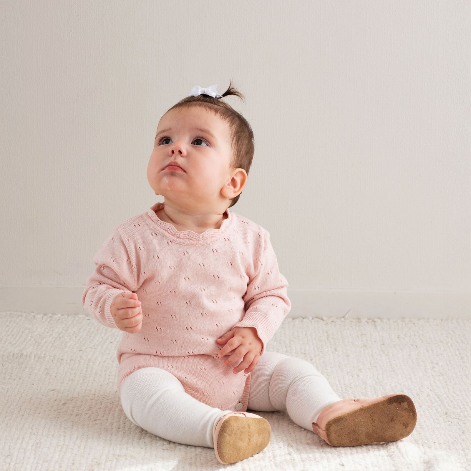 Burrow & Be Baby Girl Harper Knit Bodysuit - Petal Pink baby onesie with subtle pattern