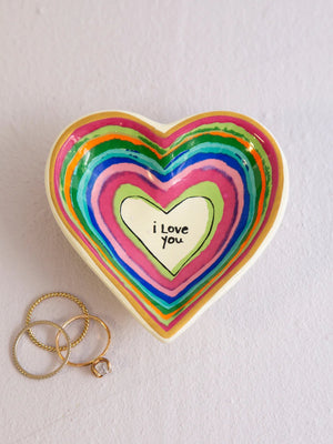 Natural Life Heart Trinket Dish - I Love You Heart-shaped trinket dish with colorful stripes and 'I Love You' message