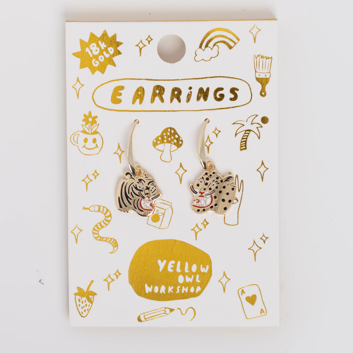 Yellow Owl Workshop Tiger & Cheetah Drop Earrings by Kristina Micotti