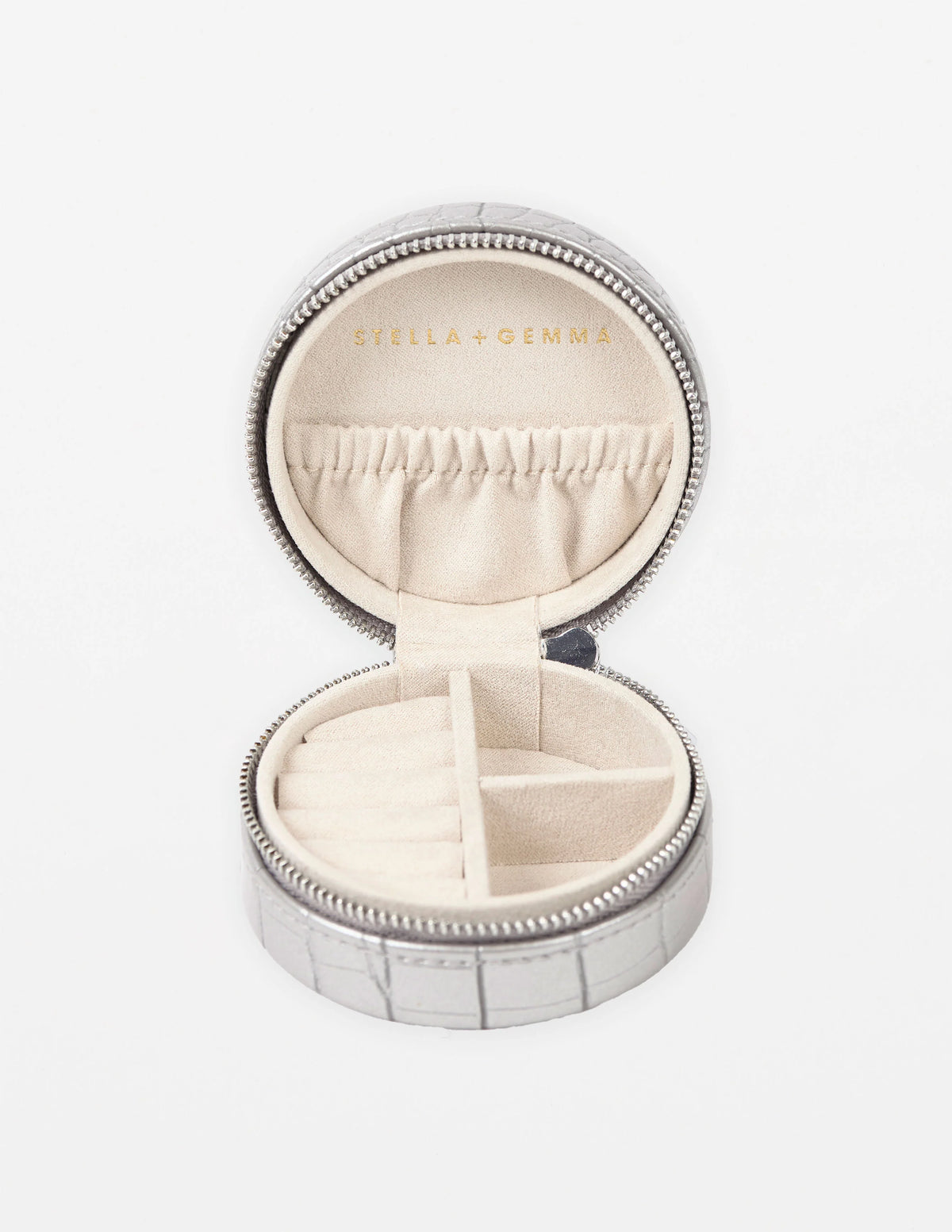 Stella+Gemma Jewel Box - Small Round Silver Croc