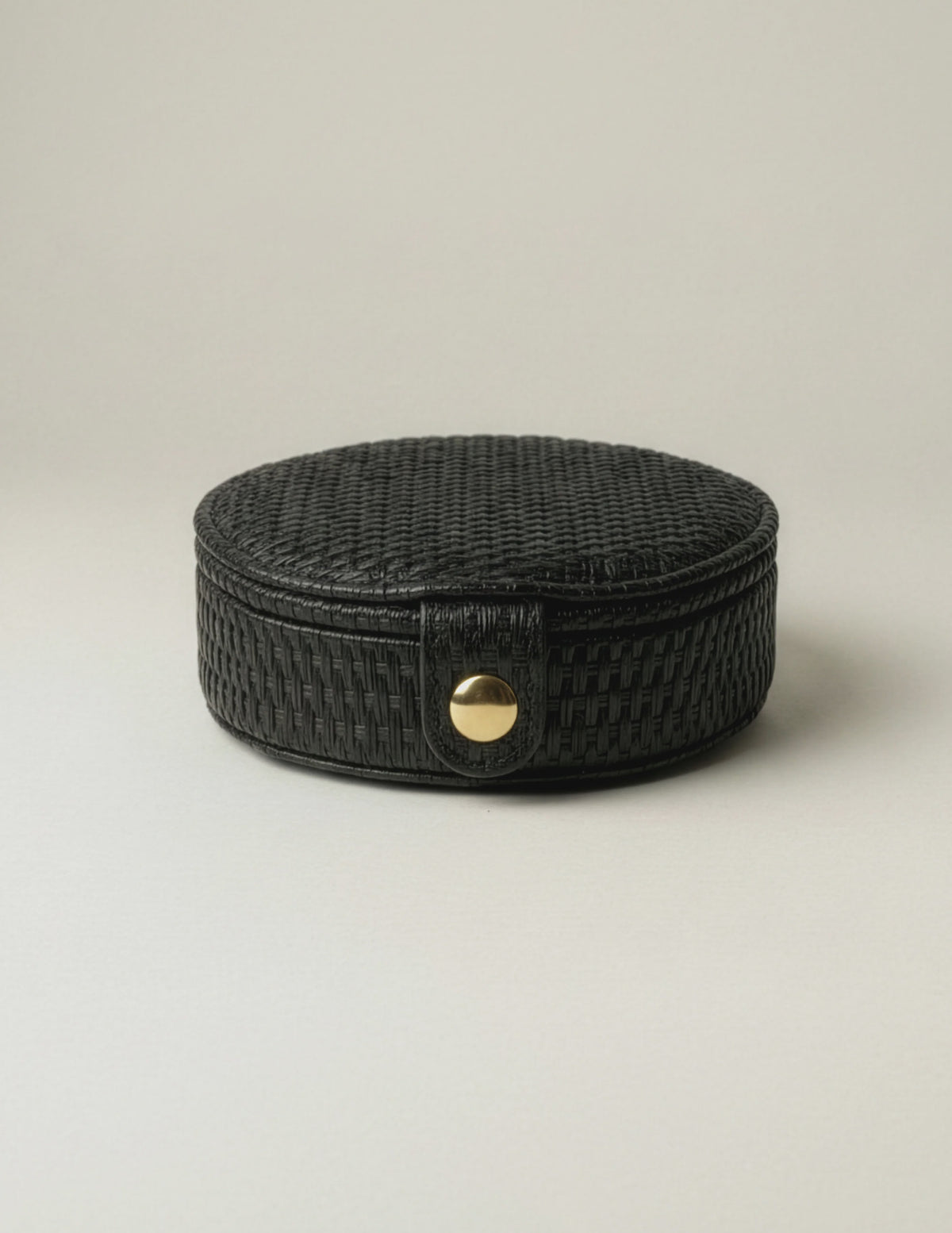 Jewel Box Round Woven w Mirror - Black