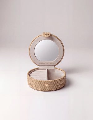 Stella+Gemma Jewel Box Round Woven w Mirror - Beige