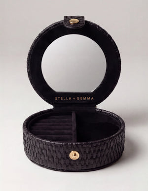 Jewel Box Round Woven w Mirror - Black
