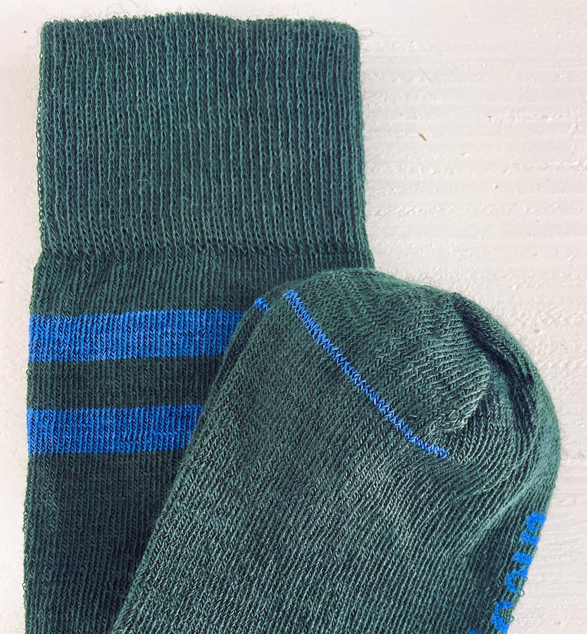 Journey Merino Socks - Green with Bright Blue Stripe