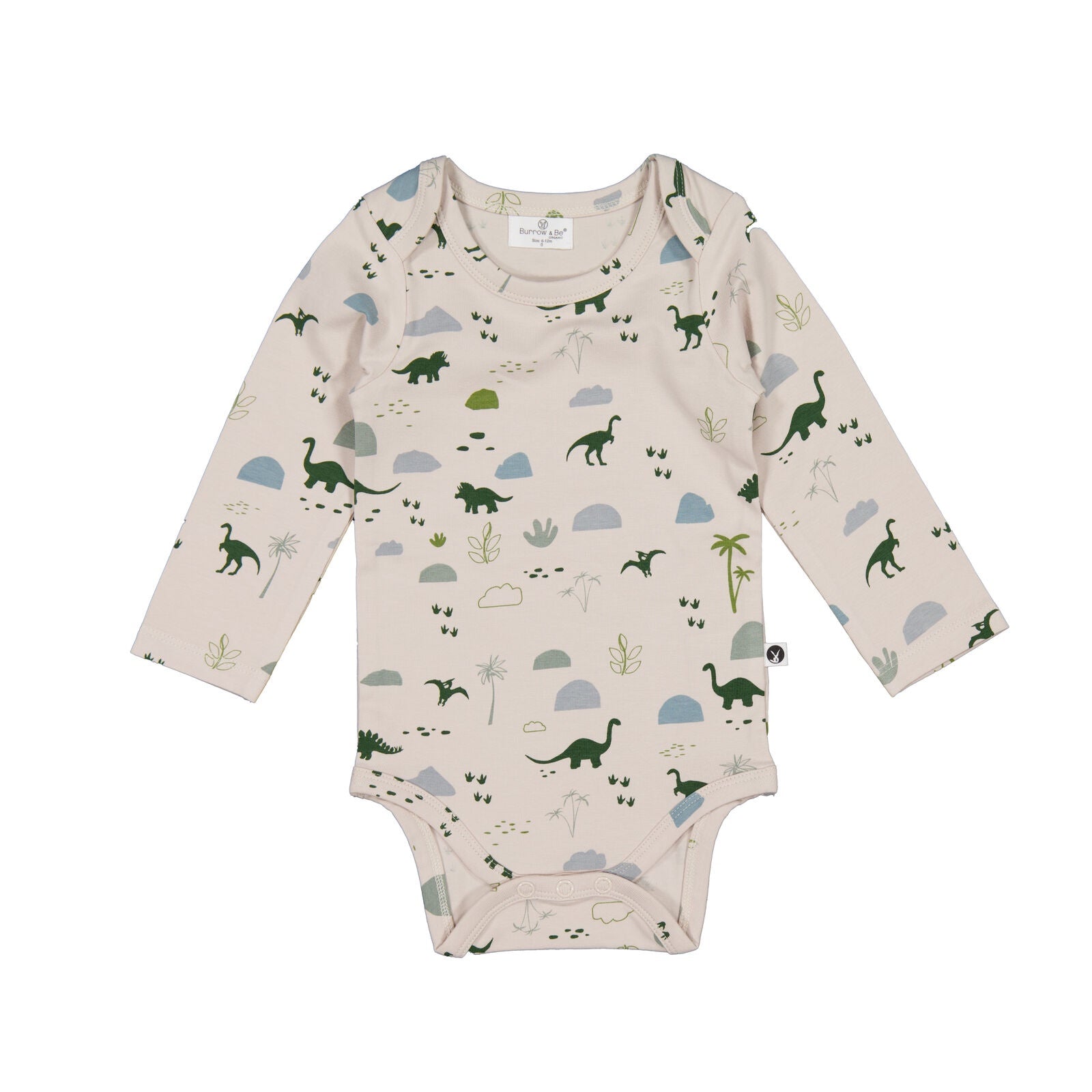 Burrow & Be Jurassic Roam Long Sleeve Bodysuit Baby onesie with dinosaur pattern