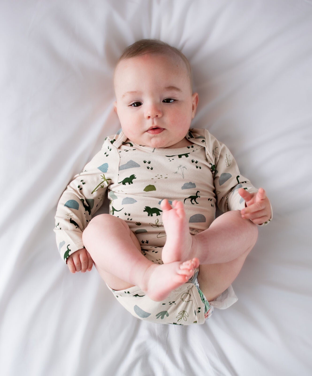Burrow & Be Jurassic Roam Long Sleeve Bodysuit Baby onesie with dinosaur pattern