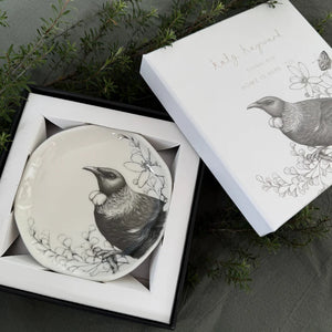 KATY HAYWARD Trinket Dish - Home Is Here - Tui Round ceramic plate with a bird and floral design