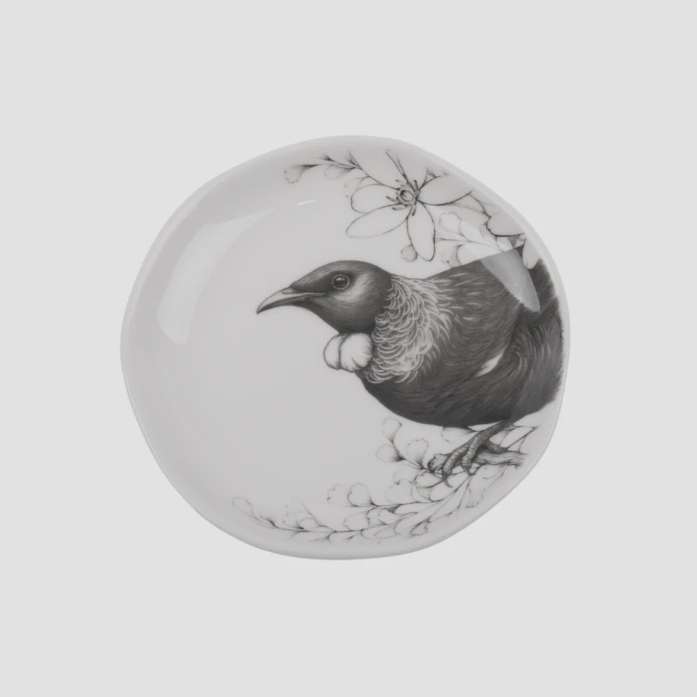 KATY HAYWARD Trinket Dish - Home Is Here - Tui Round ceramic plate with a bird and floral design