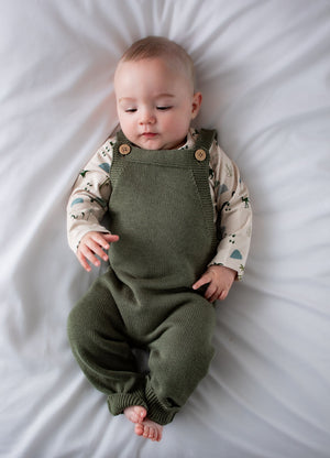 Burrow & Be Knit Overalls - Hunter Green knitted baby romper