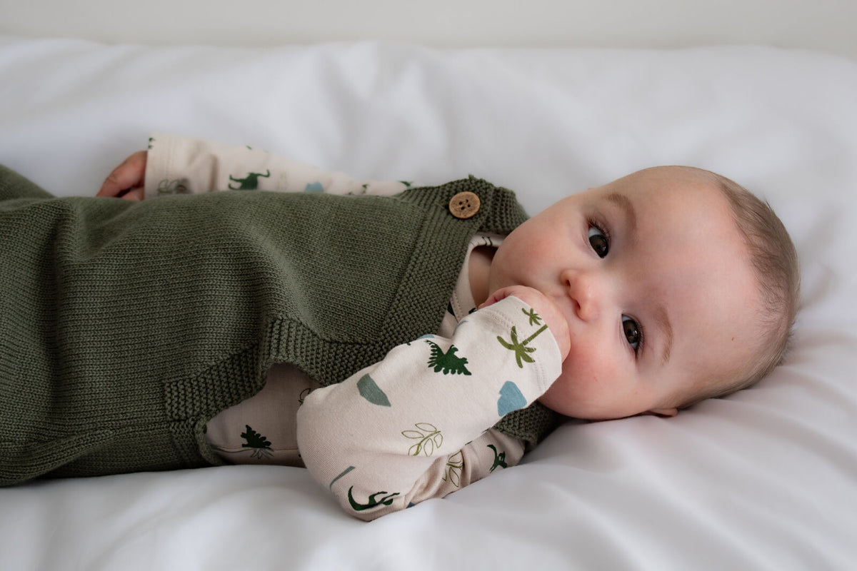 Burrow & Be Knit Overalls - Hunter Green knitted baby romper