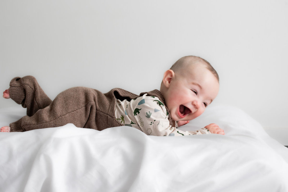 Burrow & Be Knit Overalls - Umber Brown knitted baby overalls