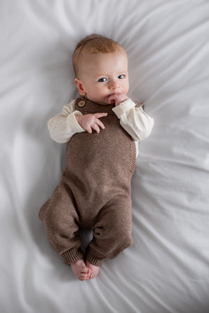 Burrow & Be Knit Overalls - Umber Brown knitted baby overalls