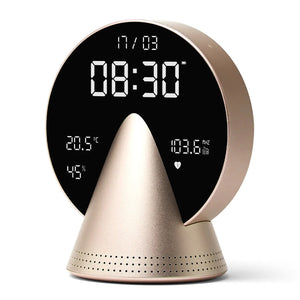 LEXON Conic Radio-Alarm-Bluetooth Speaker - Golden Honey Modern digital clock with temperature, humidity, and time display