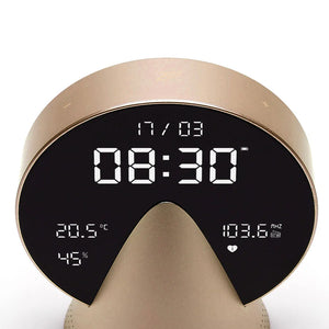 LEXON Conic Radio-Alarm-Bluetooth Speaker - Golden Honey Modern digital clock with temperature, humidity, and time display