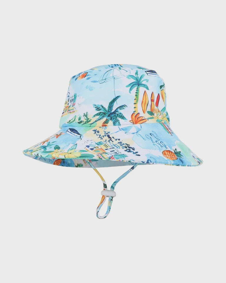 MINIHAHA LUCA PRINT SWIM HAT WITH QUICK RELEASE NECK TIE size S (9m-2yrs)
