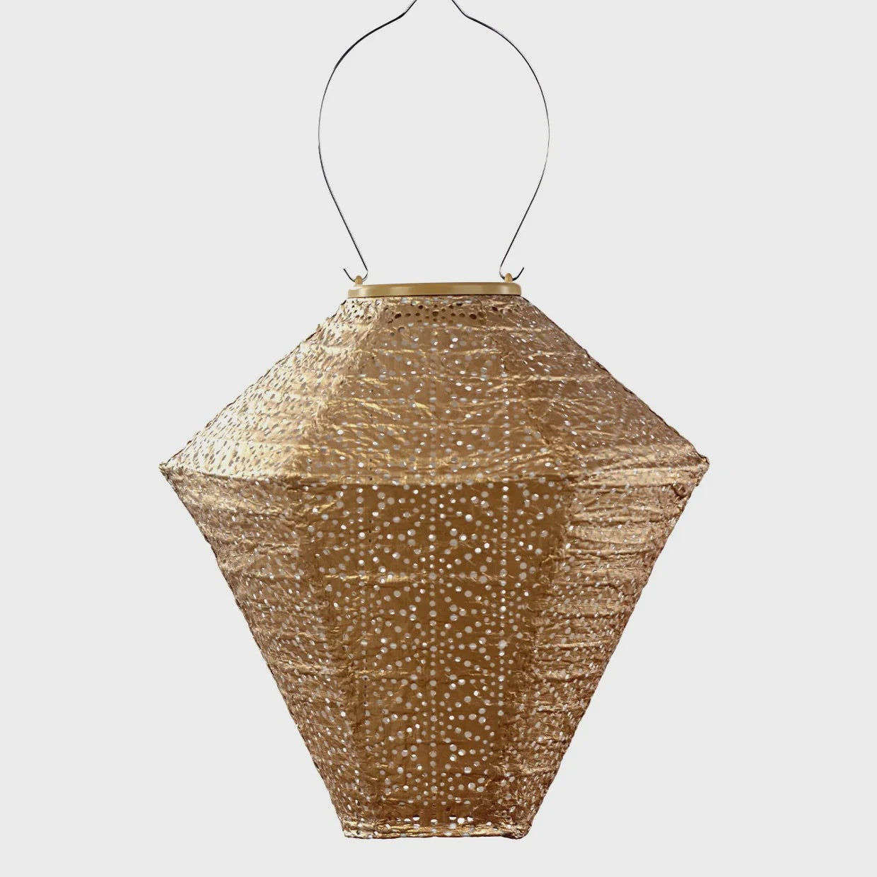 LUMIZ nz Lantern Diamond 28cm - Gold Sashiko A hanging geometric lantern made of textured woven material with a star cutout pattern