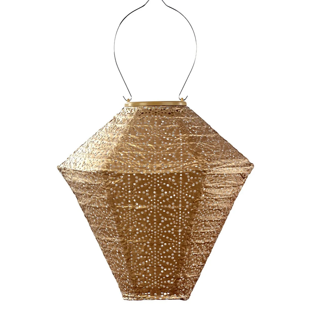 LUMIZ nz Lantern Diamond 28cm - Gold Sashiko A hanging geometric lantern made of textured woven material with a star cutout pattern