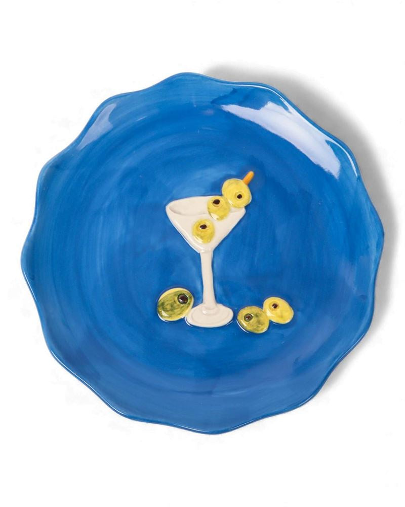 La La Land - Cocktail - Stoneware Plate Blue ceramic plate with a cocktail design