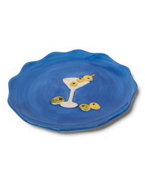 La La Land - Cocktail - Stoneware Plate Blue ceramic plate with a cocktail 