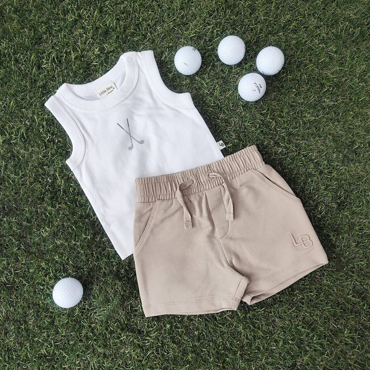 Dimples Baby NZ Cotton Singlet - White Golf