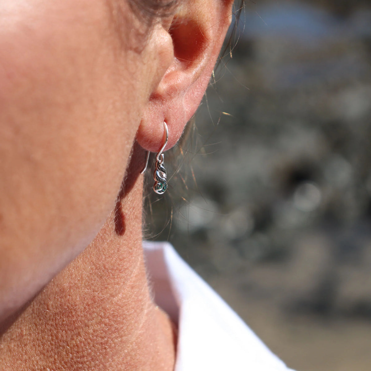 Little Taonga Sterling Silver Paua Pendant Twist Earring