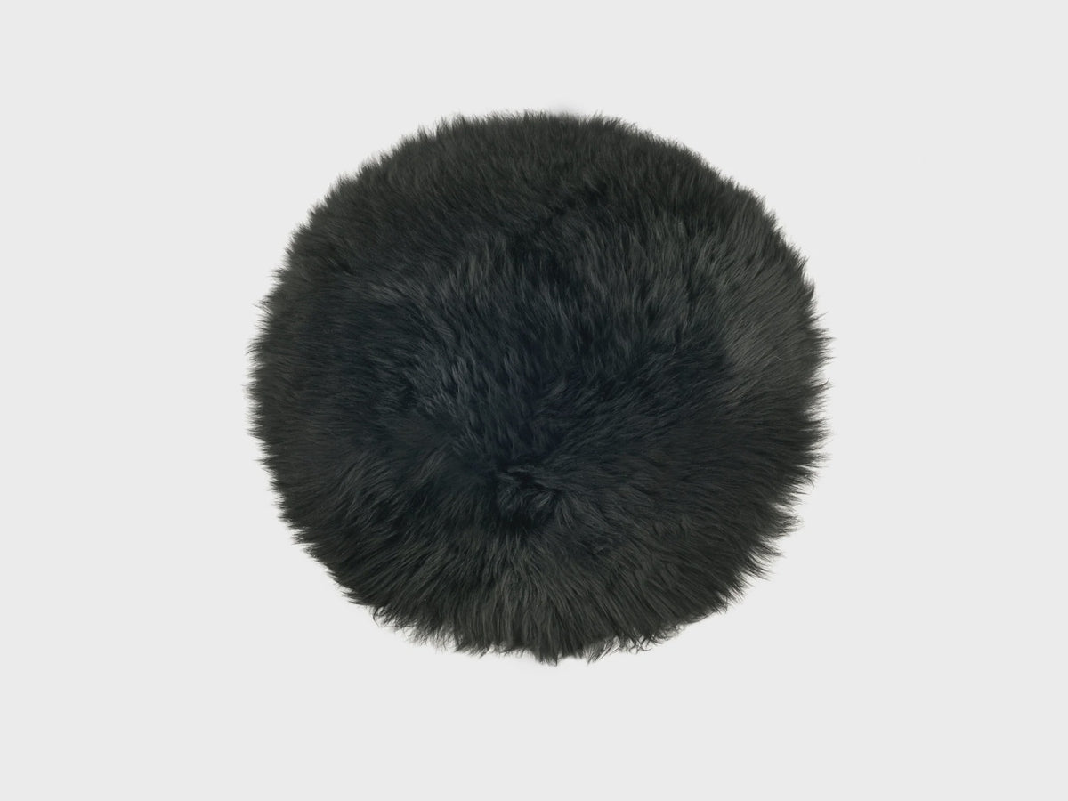 Long Wool Seat Pad Circle 37cm - Black