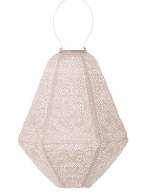 LUMIZ Lantern Can 30cm - Soft Blush Marrakesh A hanging paper lantern in a light beige or blush pink color, featuring intricate laser-cut floral and geometric patterns