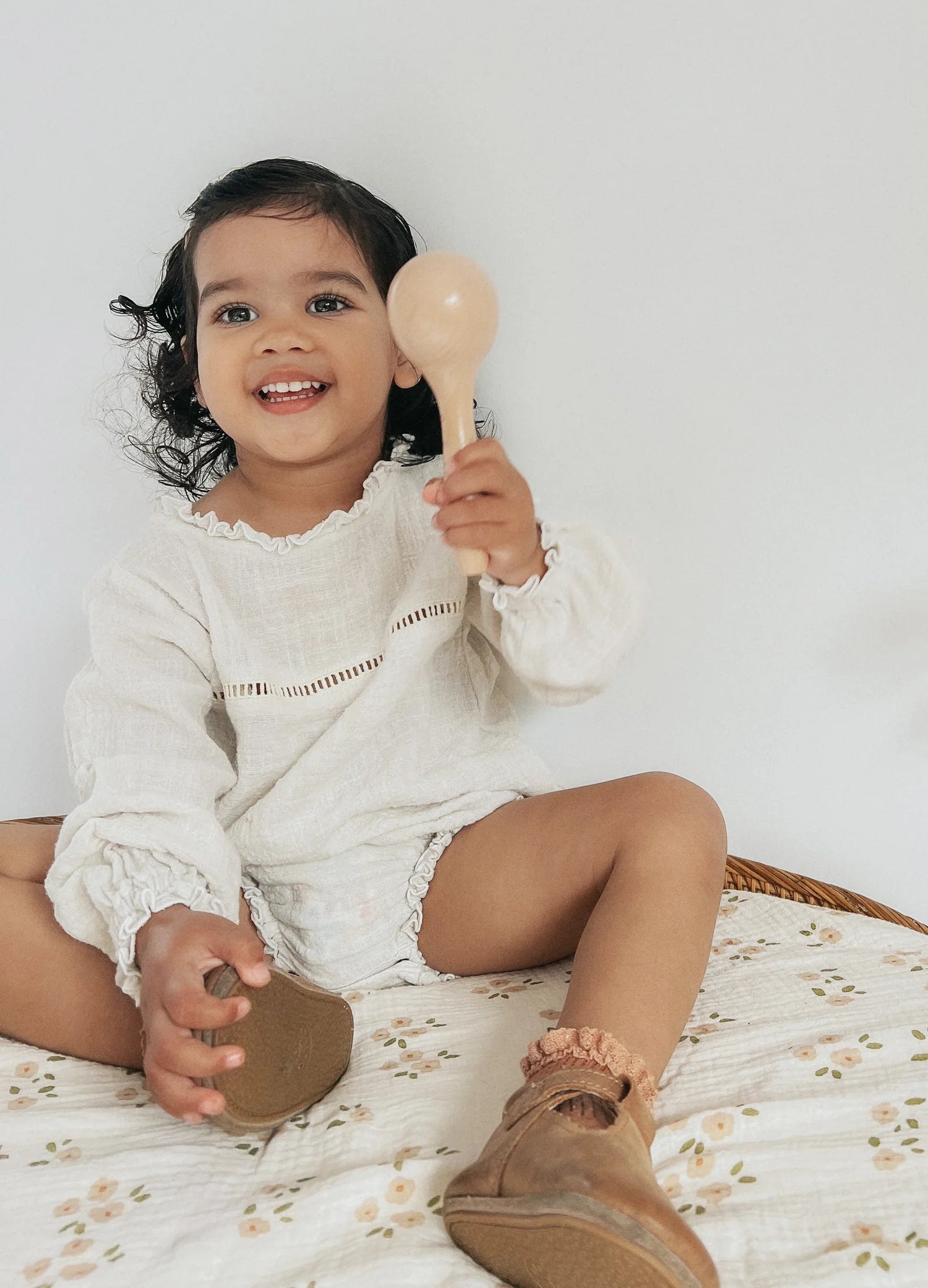 Baby Toy Wooden Maraca rattle with 'Over the Dandelions'