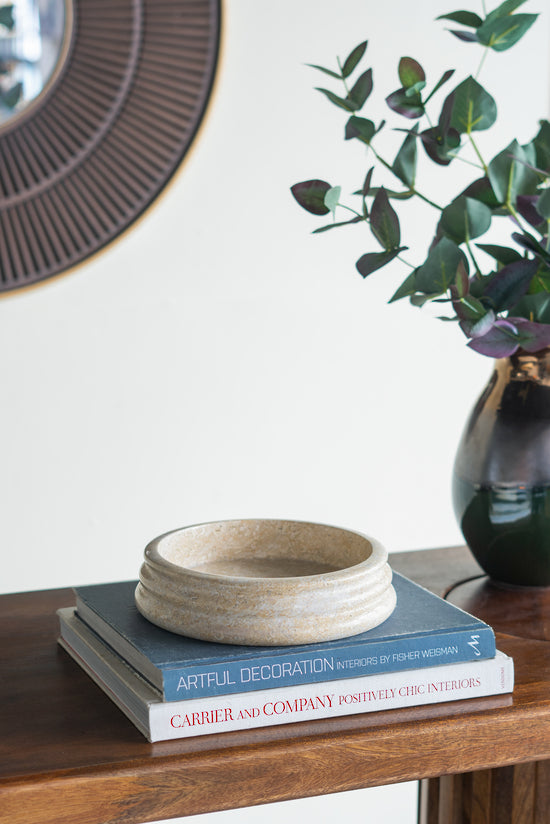 Beige stone bowl Flower Systems Marble Bowl Coil Edge