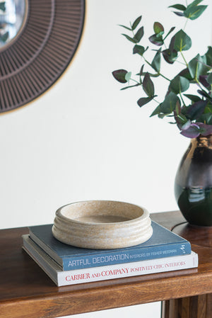 Beige stone bowl Flower Systems Marble Bowl Coil Edge