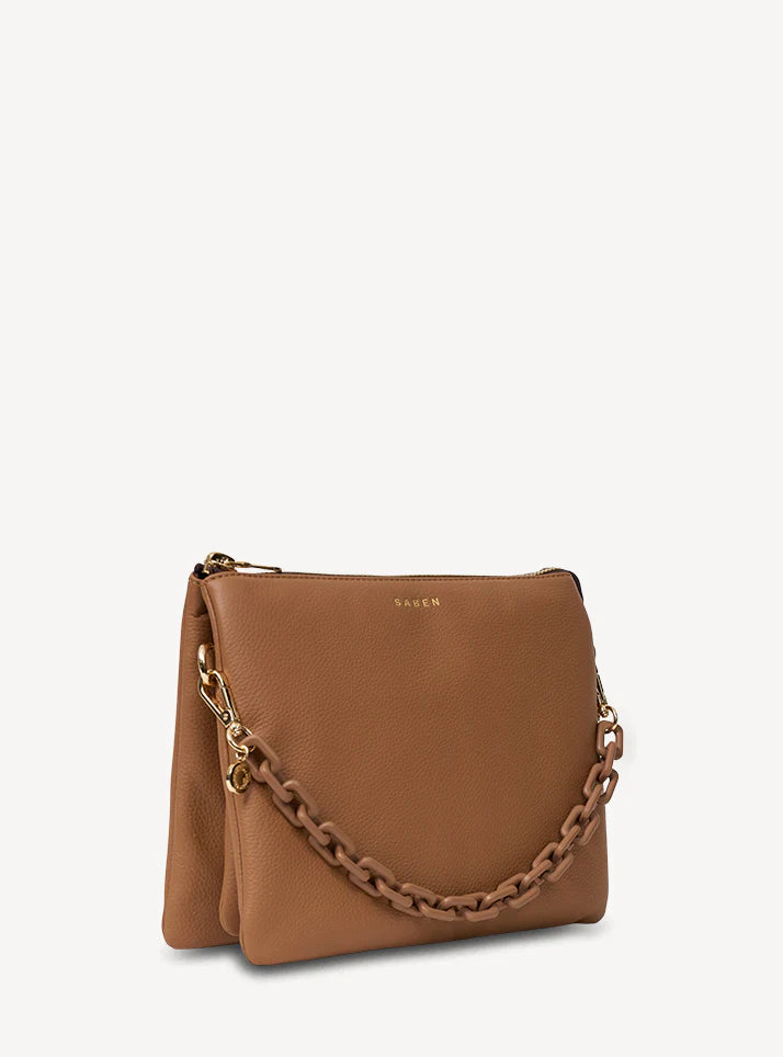 SABEN Matilda Crossbody - Toffee + Tonal Chain Brown handbag
