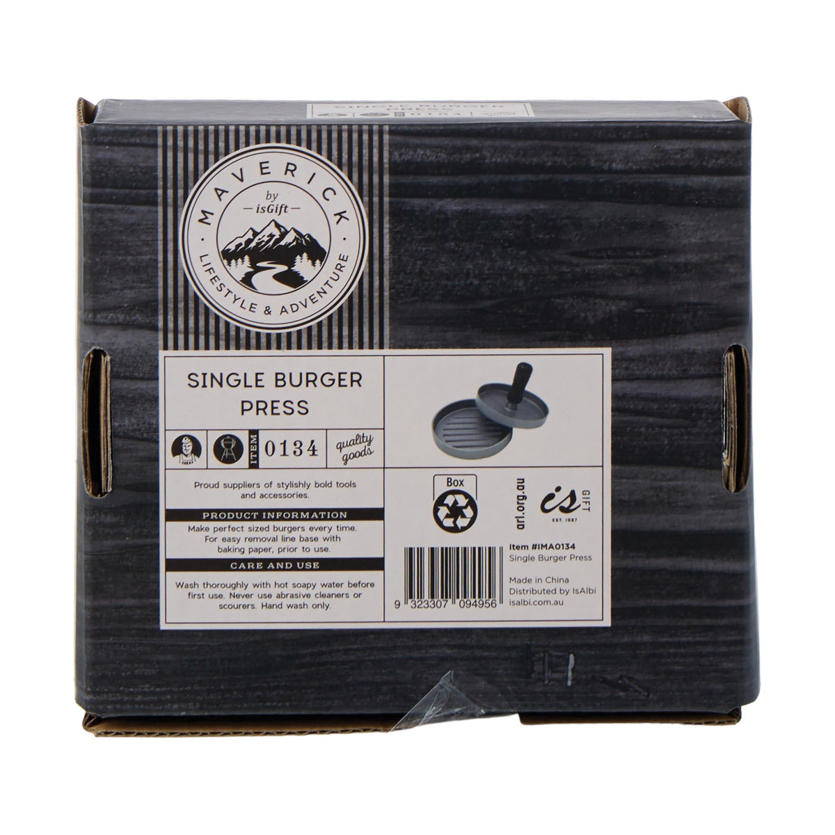 Maverick Single Burger Press Grey & Black 12x12x9cm