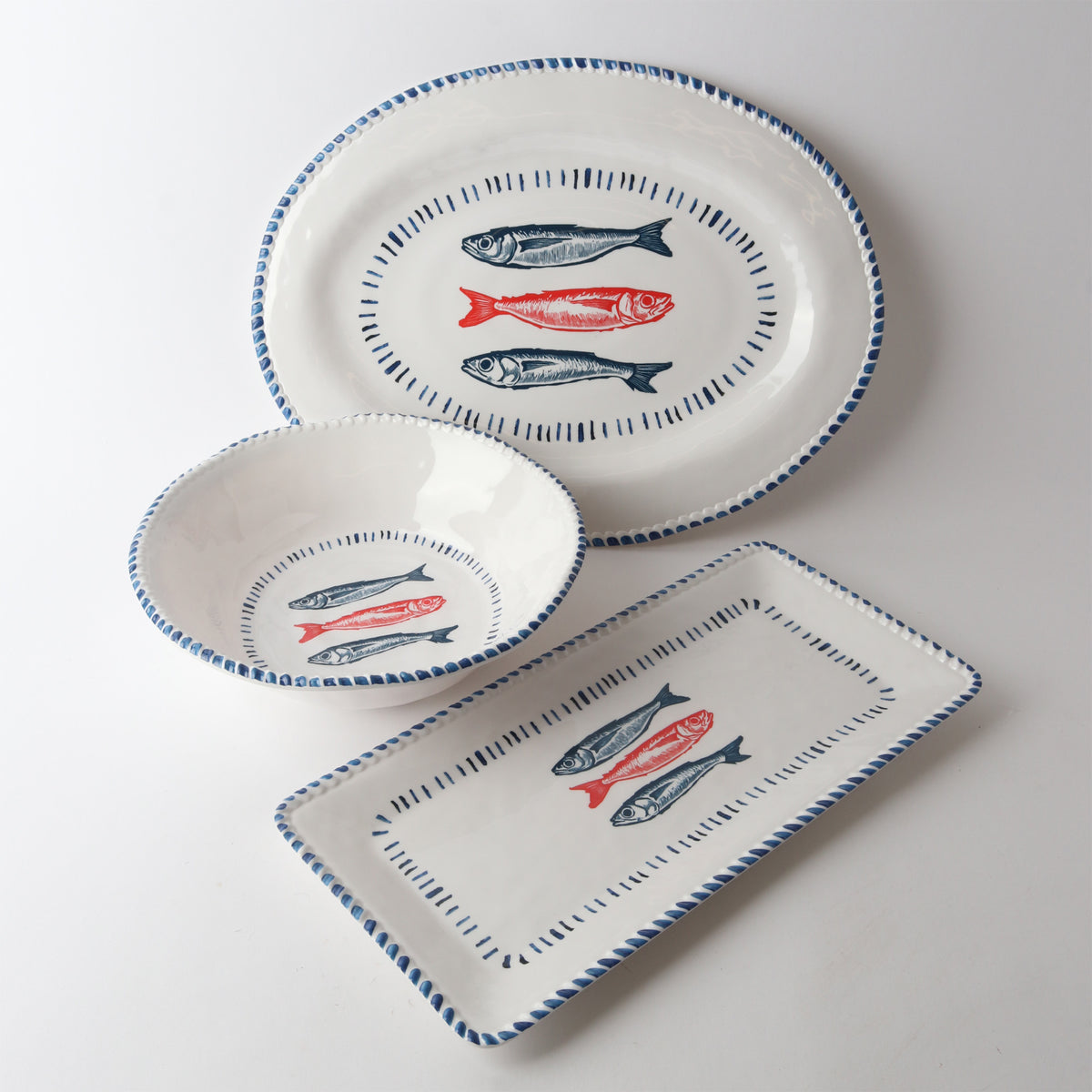 Melamine Nautical Sardine Bowl 31cm