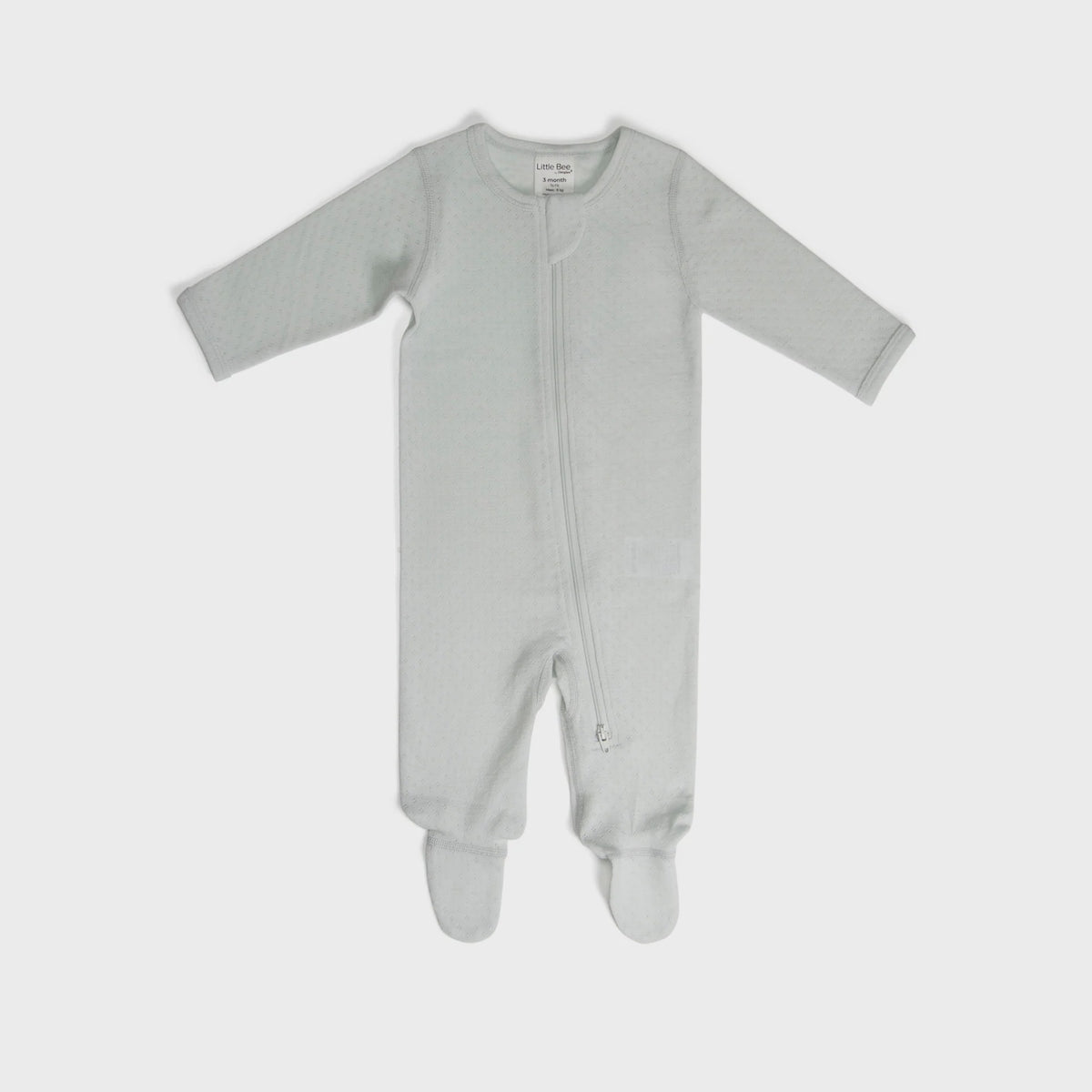 Merino Zip Babygrow - Pointelle - Duck Egg