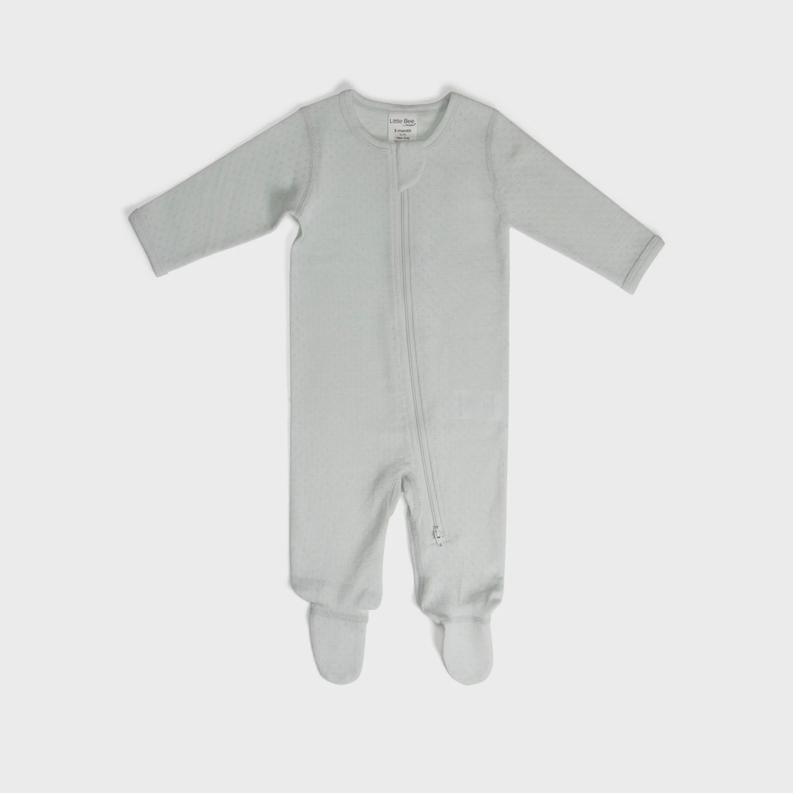 Merino Zip Babygrow - Pointelle - Duck Egg
