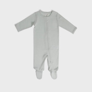 Merino Zip Babygrow - Pointelle - Duck Egg