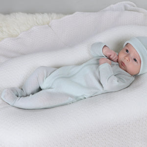 Merino Zip Babygrow - Pointelle - Duck Egg
