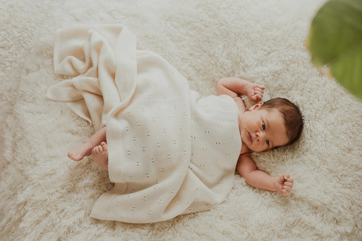 Over the Dandelions Merino Baby Knit Blanket - Ivory