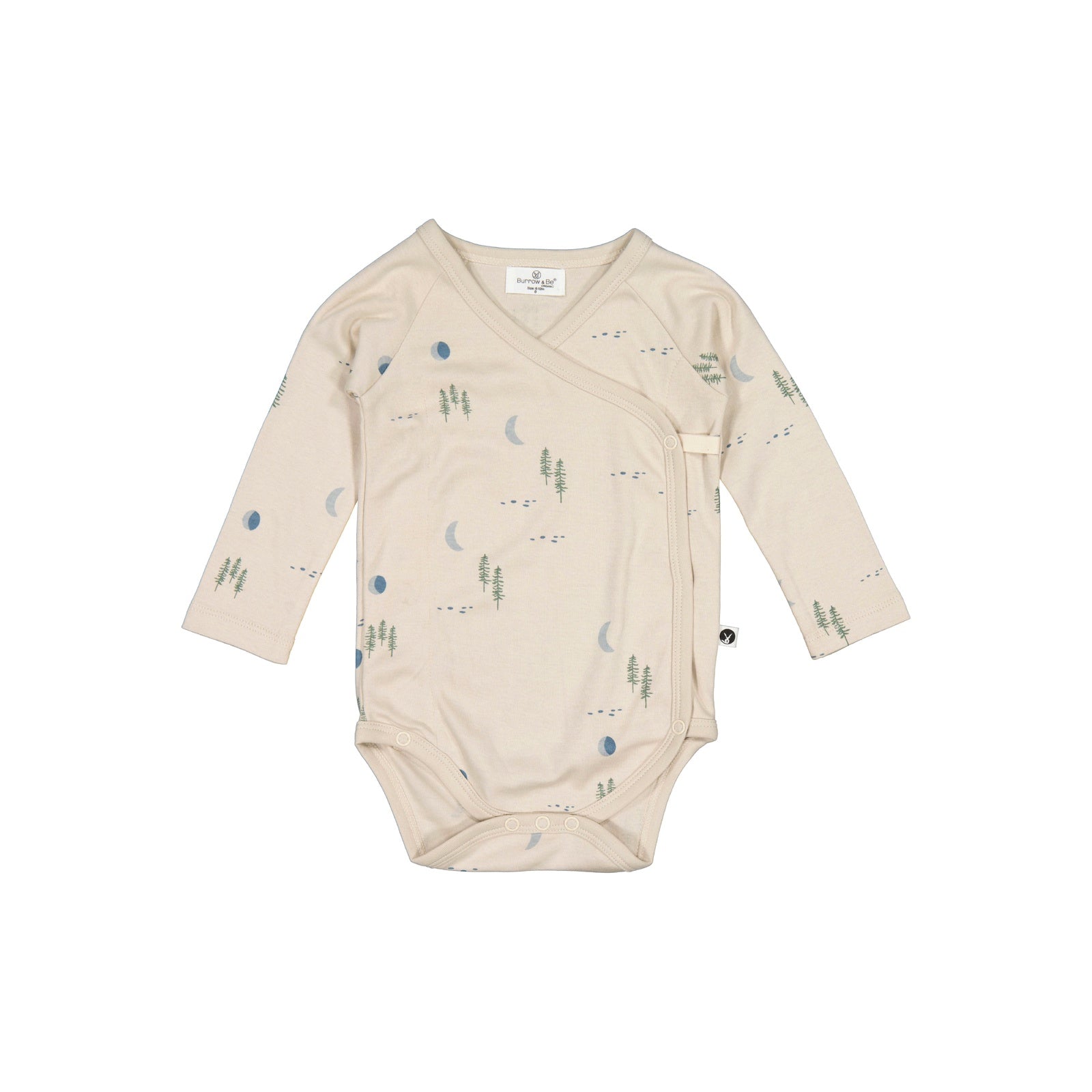 Burrow & Be Midnight Forest Kimono Bodysuit New Born  Beige baby wraparound bodysuit