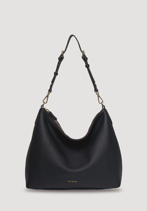SABEN SS26 Miki Shoulder Bag - Black Luxe pebbled leather hobo shoulder bag