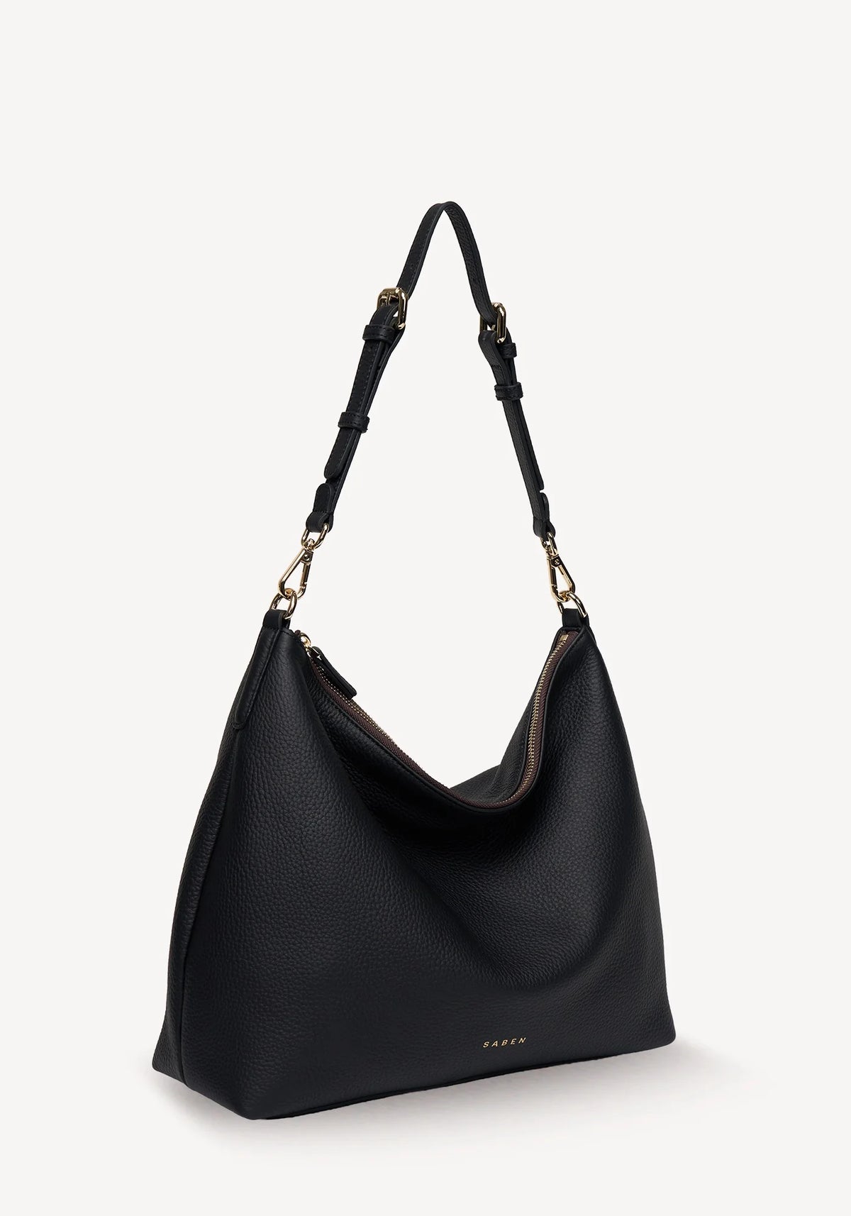 SABEN SS26 Miki Shoulder Bag - Black Luxe pebbled leather hobo shoulder bag