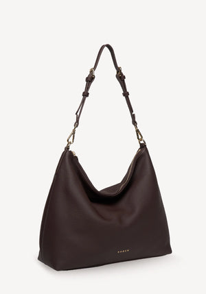 SABEN SS26 Miki Shoulder Bag - Cacao Luxe dark brown slouchy hobo shoulder bag