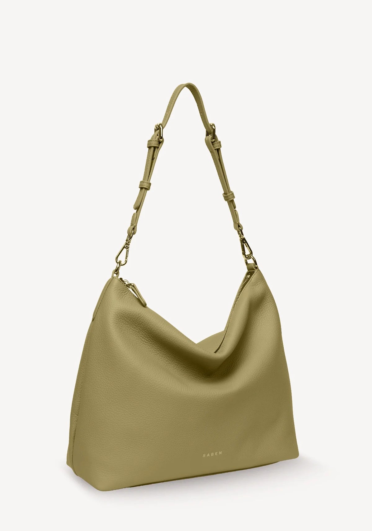 SABEN SS26 Miki Shoulder Bag - Willow Luxe olive green slouchy shoulder bag