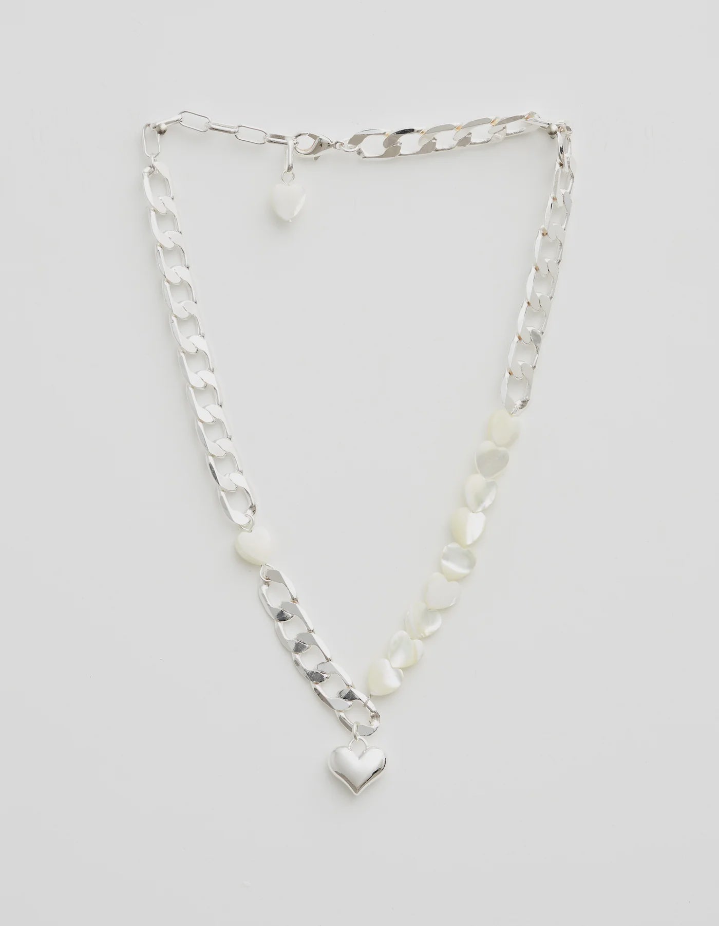 Necklace Mop Hearts Silver Chain