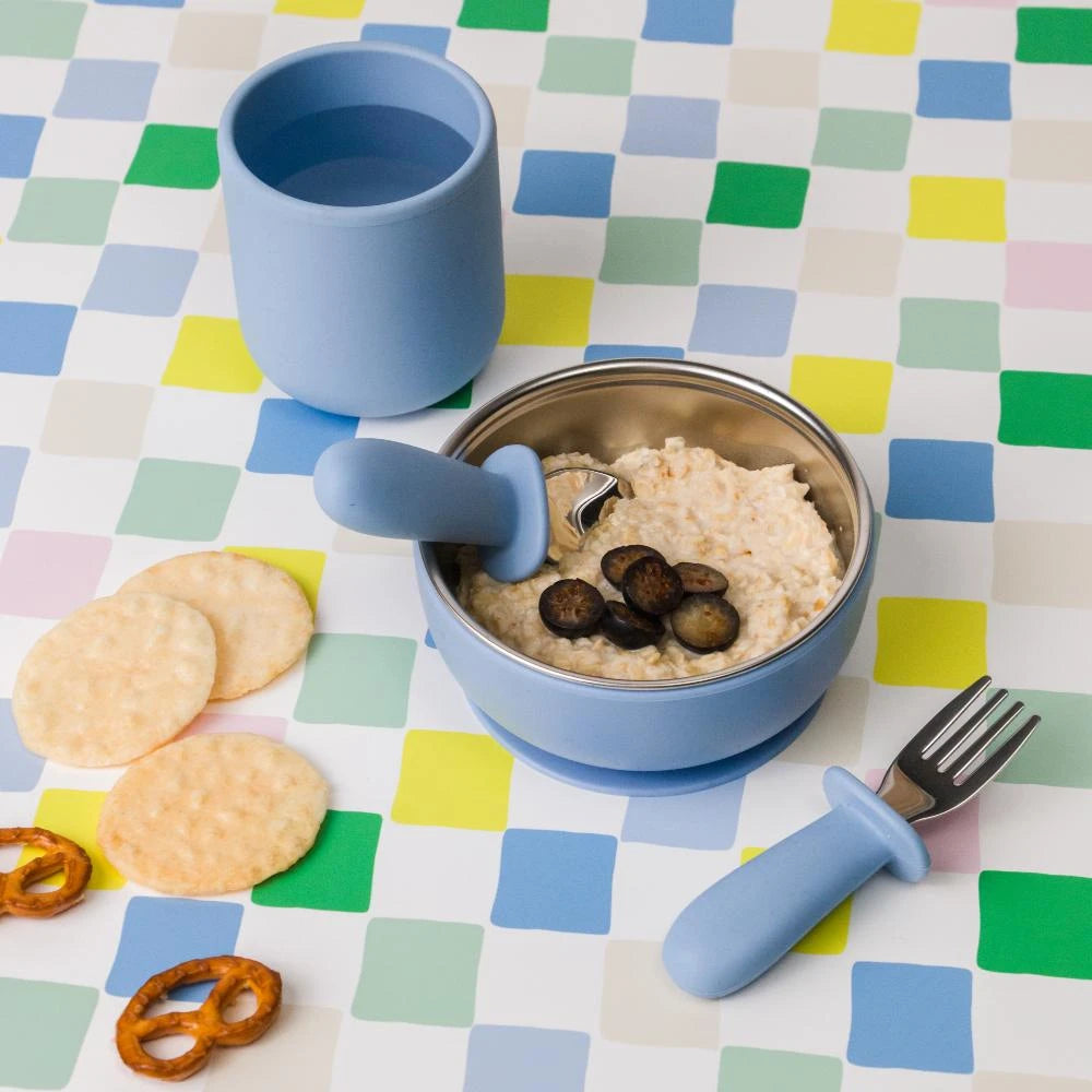 Nestling Stainless Steel Suction Bowl - Dusty Blue