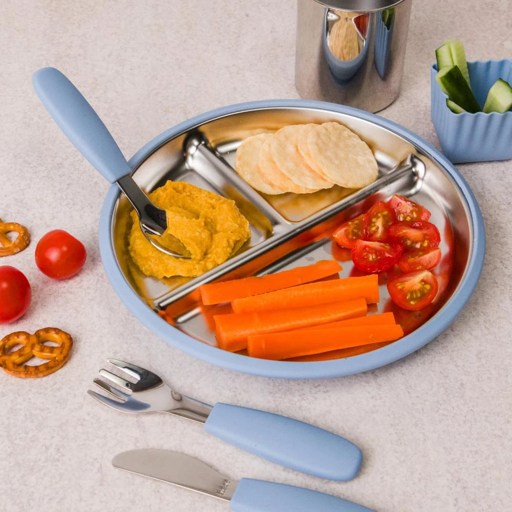 Nestling Stainless Divided Suction Plate 20cm - Dusty Blue